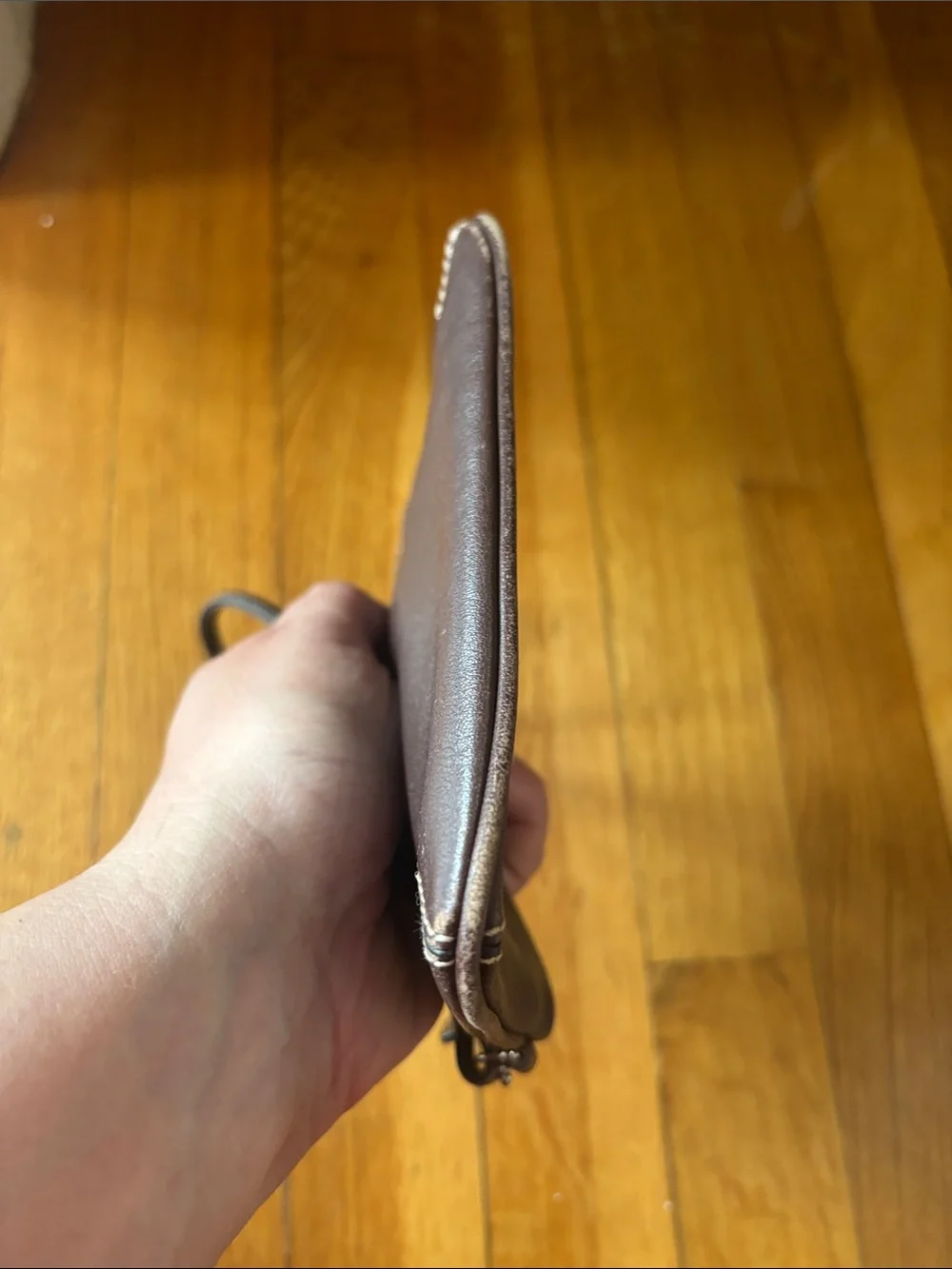 Coach Dark Brown Leather Wristlet with Strap